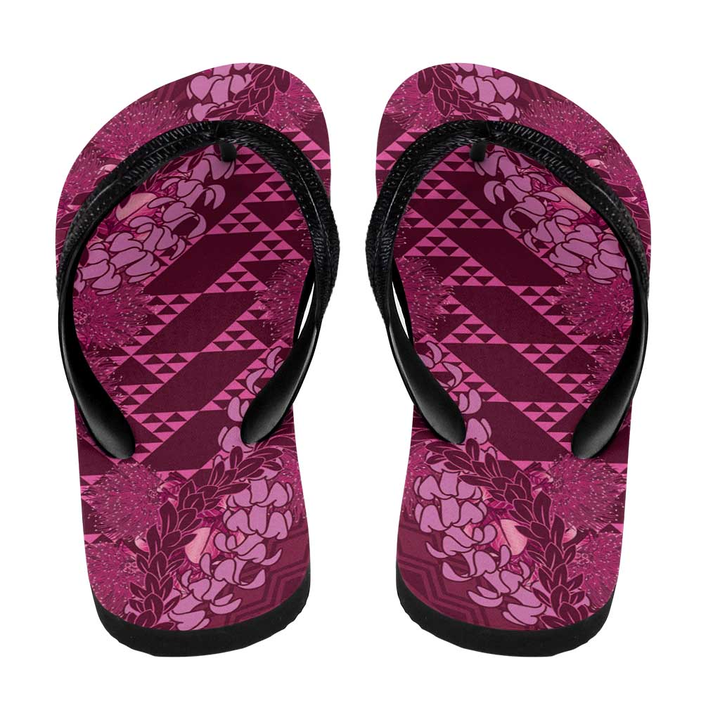 Pink Aloha Hawaii Flip Flops Hawaiian Kakau Ohia Lehua Lei - Polynesian Pride