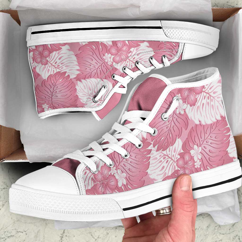 Pink Aloha Hawaii High Top Shoes Monstera Hibiscus Plumeria Seamless Vibes - Polynesian Pride
