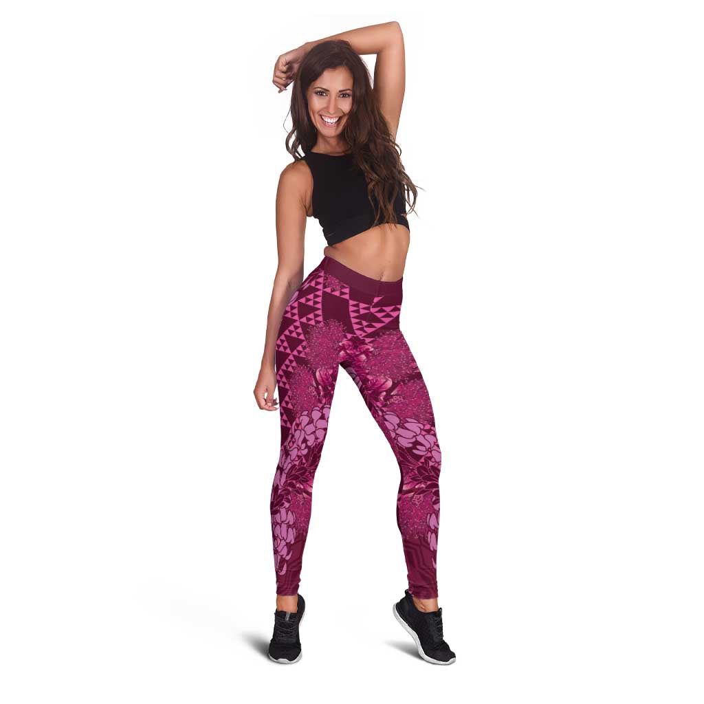 Pink Aloha Hawaii Leggings Hawaiian Kakau Ohia Lehua Lei - Polynesian Pride