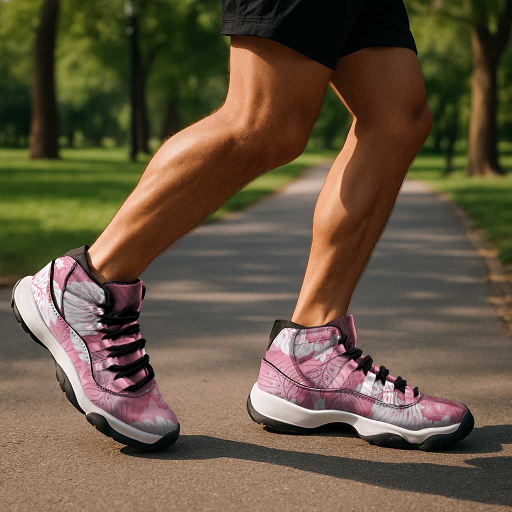 Pink Aloha Hawaii Sneakers J11 Monstera Hibiscus Plumeria Seamless Vibes - Polynesian Pride