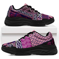 Pink Aotearoa Kowhaiwhai Pattern Chunky Sneakers NZ Maori Quilt Style - Polynesian Pride