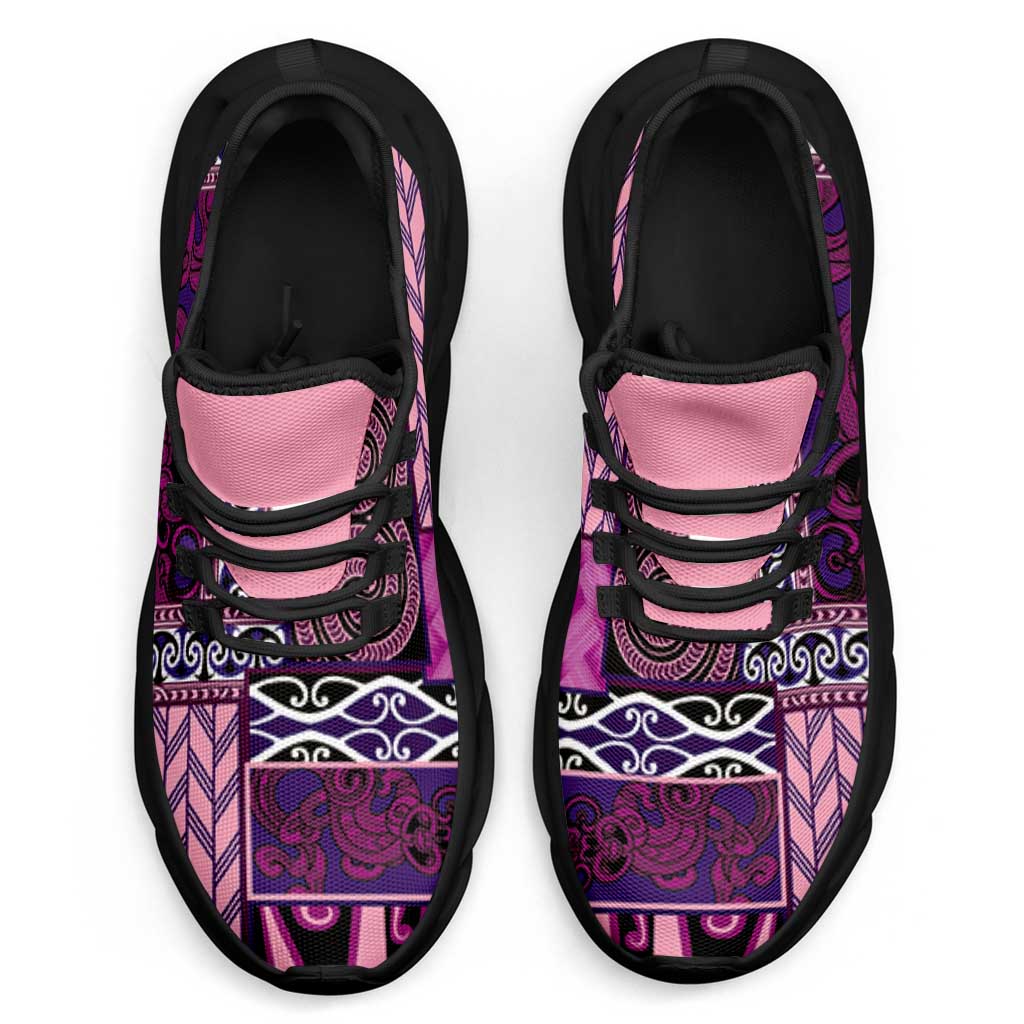 Pink Aotearoa Kowhaiwhai Pattern Clunky Sneakers NZ Maori Quilt Style - Polynesian Pride