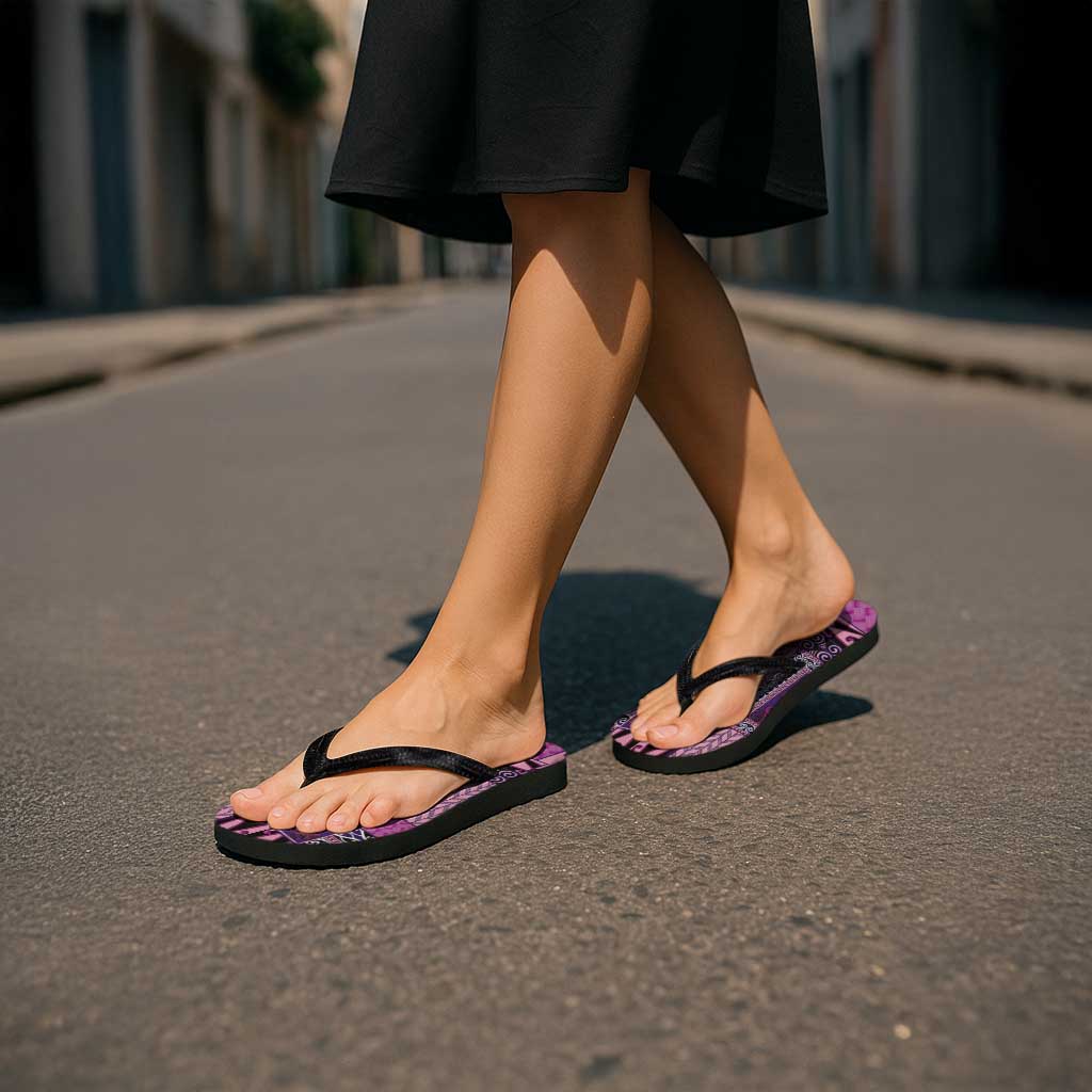 Pink Aotearoa Kowhaiwhai Pattern Flip Flops NZ Maori Quilt Style - Polynesian Pride