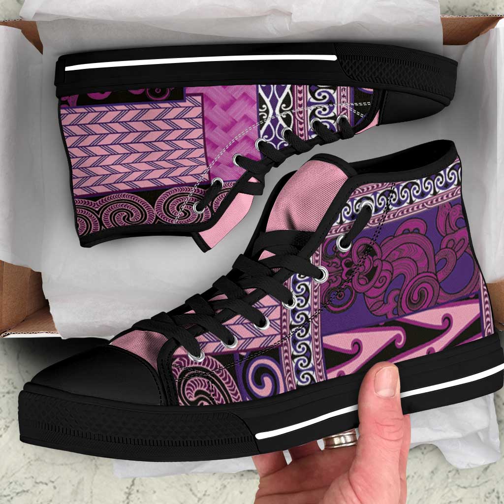 Pink Aotearoa Kowhaiwhai Pattern High Top Shoes NZ Maori Quilt Style - Polynesian Pride