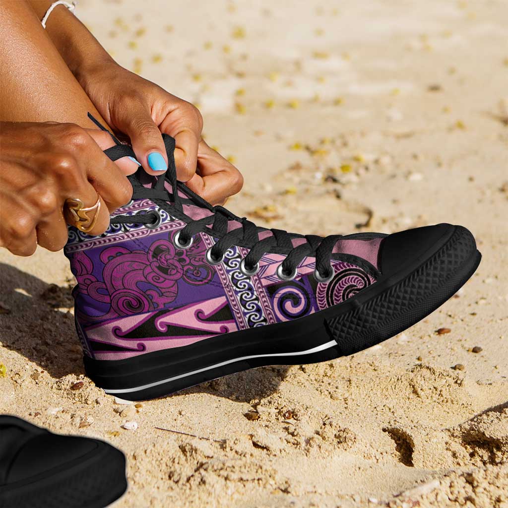 Pink Aotearoa Kowhaiwhai Pattern High Top Shoes NZ Maori Quilt Style - Polynesian Pride