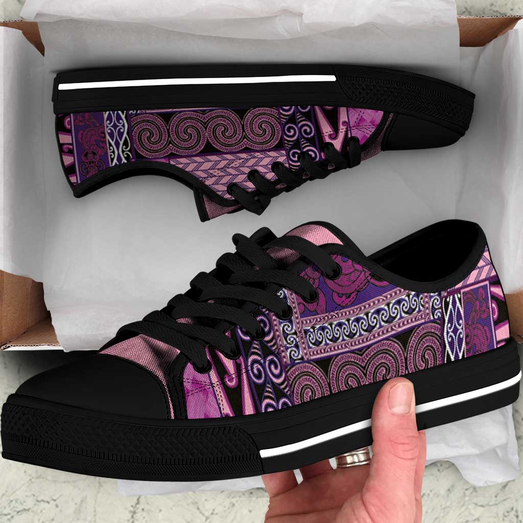 Pink Aotearoa Kowhaiwhai Pattern Low Top Shoes NZ Maori Quilt Style - Polynesian Pride