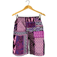 Pink Aotearoa Kowhaiwhai Pattern Shorts for Men NZ Maori Quilt Style - Polynesian Pride