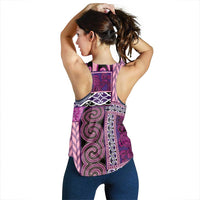 Pink Aotearoa Kowhaiwhai Pattern Women Racerback Tank NZ Maori Quilt Style - Polynesian Pride