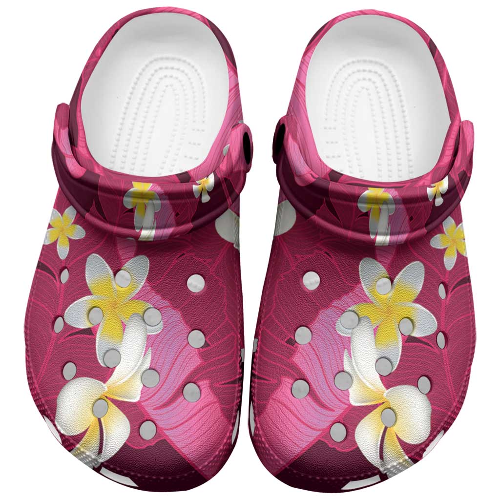 Pink Banana Leaf Hawaii Clogs Shoes Lau Maia Plumeria Tropical Summer Vibes