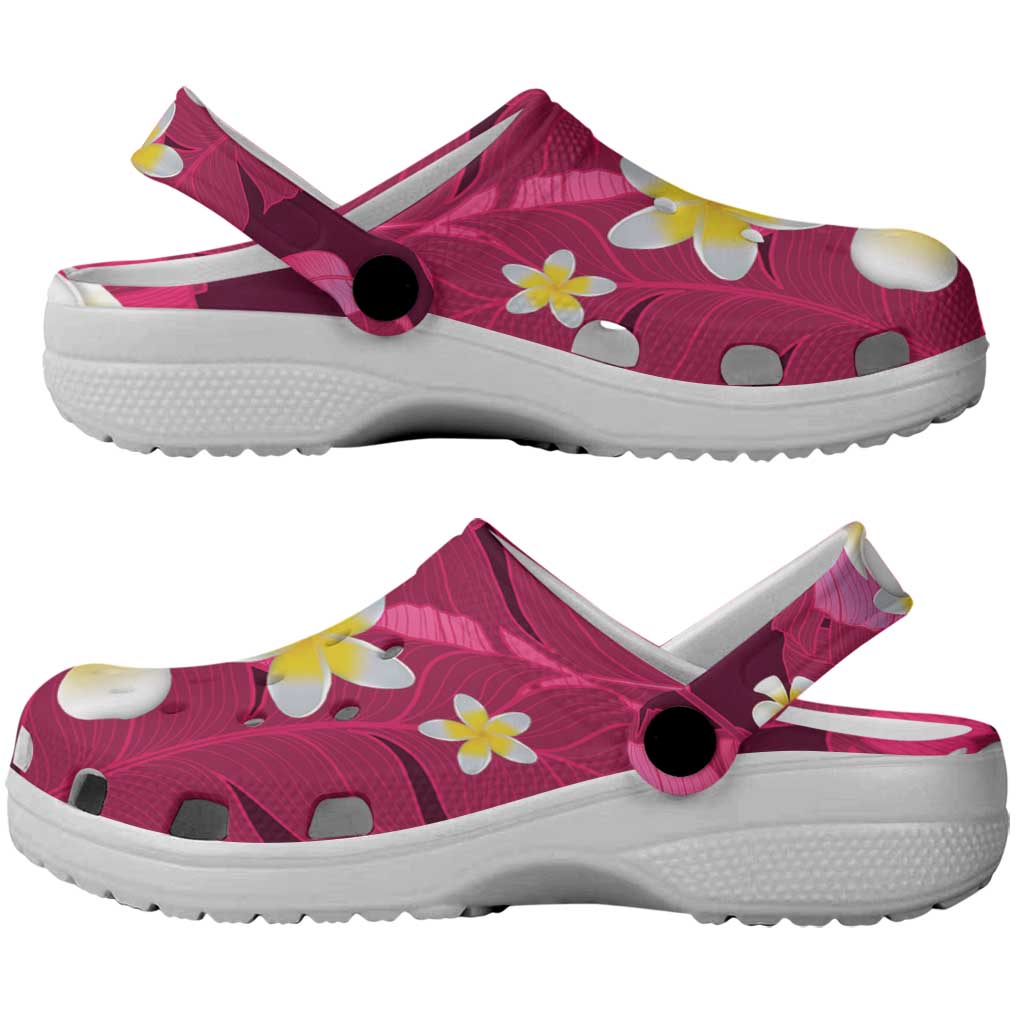 Pink Banana Leaf Hawaii Clogs Shoes Lau Maia Plumeria Tropical Summer Vibes