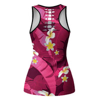 Pink Banana Leaf Hawaii Hollow Tank Top Lau Maia Plumeria Tropical Summer Vibes LT14 - Polynesian Pride