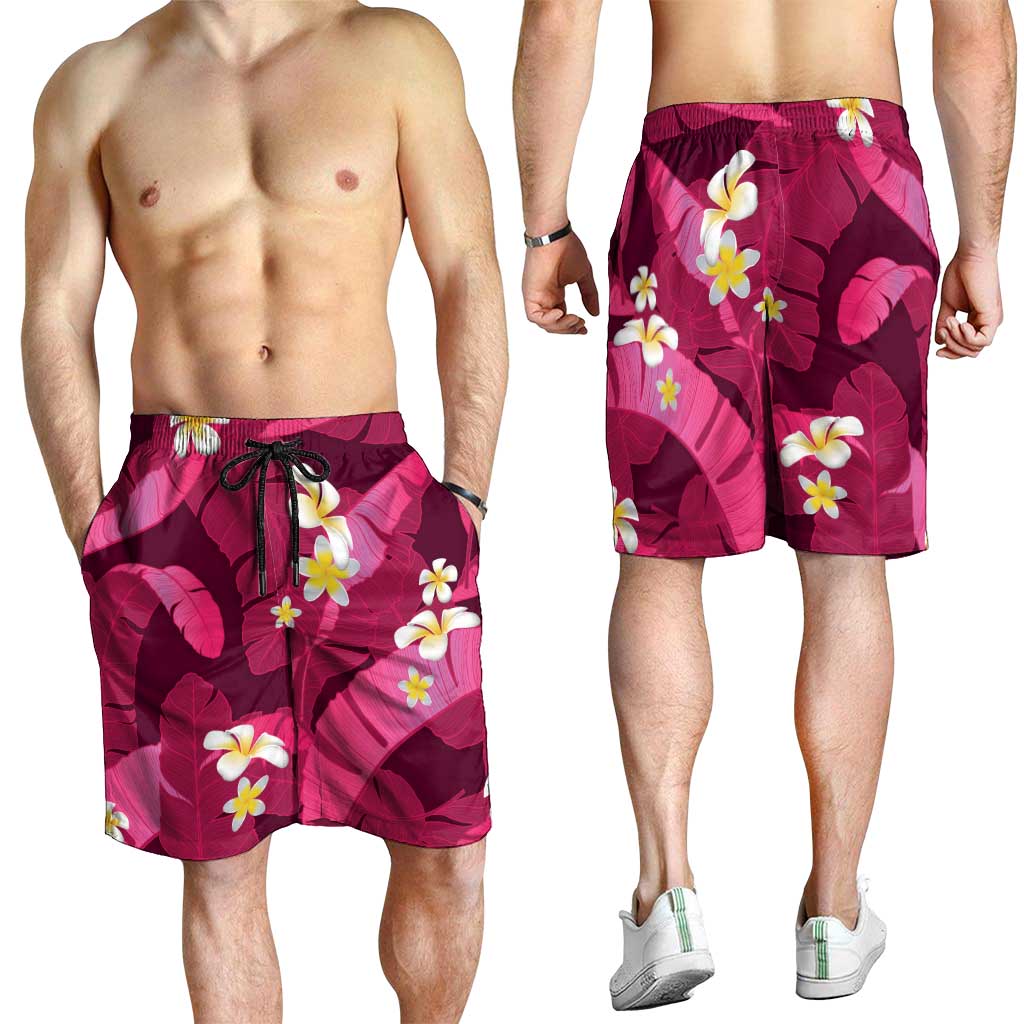 Pink Banana Leaf Hawaii Shorts for Men Lau Maia Plumeria Tropical Summer Vibes
