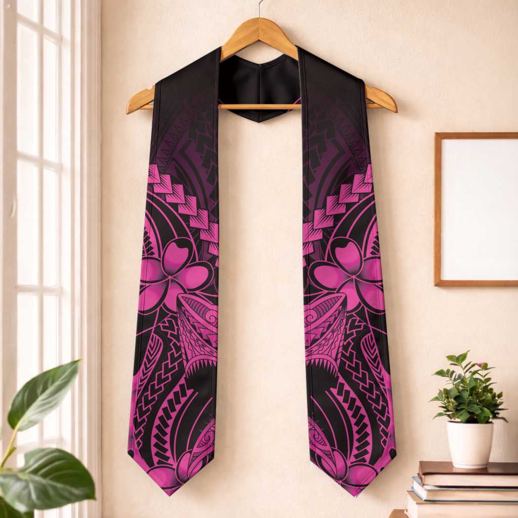 Pink Black Aloha Hawaii Graduation Stole Polynesian Shark Tattoo With Plumeria LT14 One Size Pink - Polynesian Pride