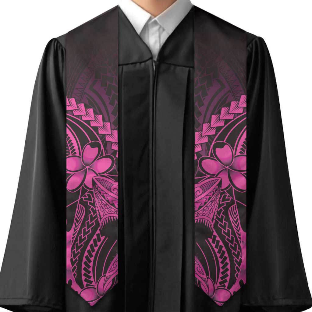 Pink Black Aloha Hawaii Graduation Stole Polynesian Shark Tattoo With Plumeria LT14 - Polynesian Pride
