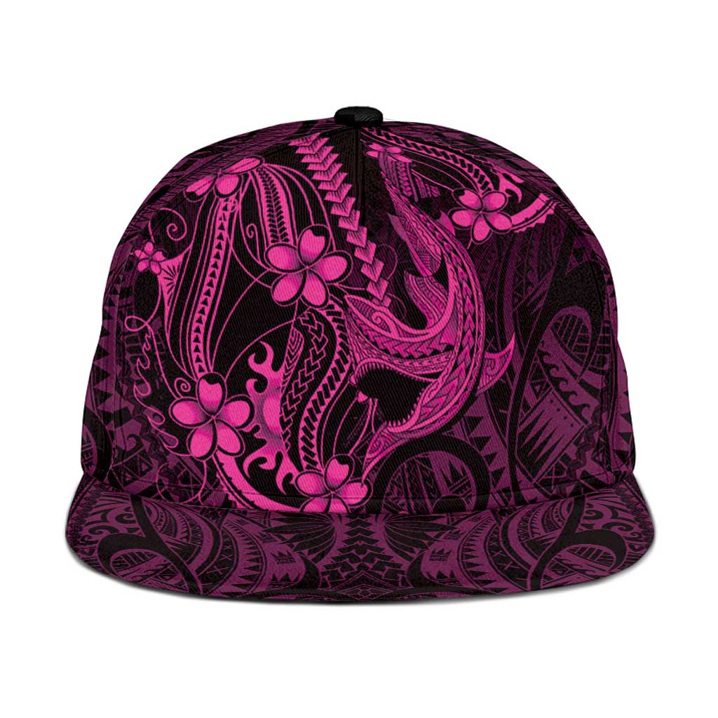 Pink Black Aloha Hawaii Snapback Cap Polynesian Shark Tattoo With Plumeria LT14 One Size Pink - Polynesian Pride