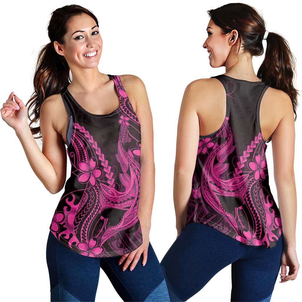 Pink Black Aloha Hawaii Women Racerback Tank Polynesian Shark Tattoo With Plumeria LT14 - Polynesian Pride