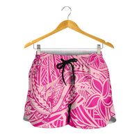 Pink Gradient Polynesia Shorts for Women Hawaiian Tribal Hammerhead Shark Tattoo - Polynesian Pride