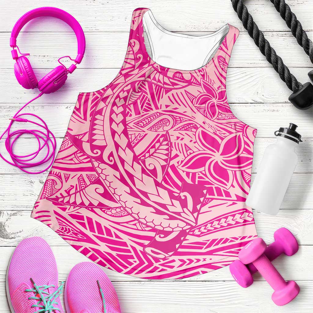 Pink Gradient Polynesia Women Racerback Tank Hawaiian Tribal Hammerhead Shark Tattoo - Polynesian Pride