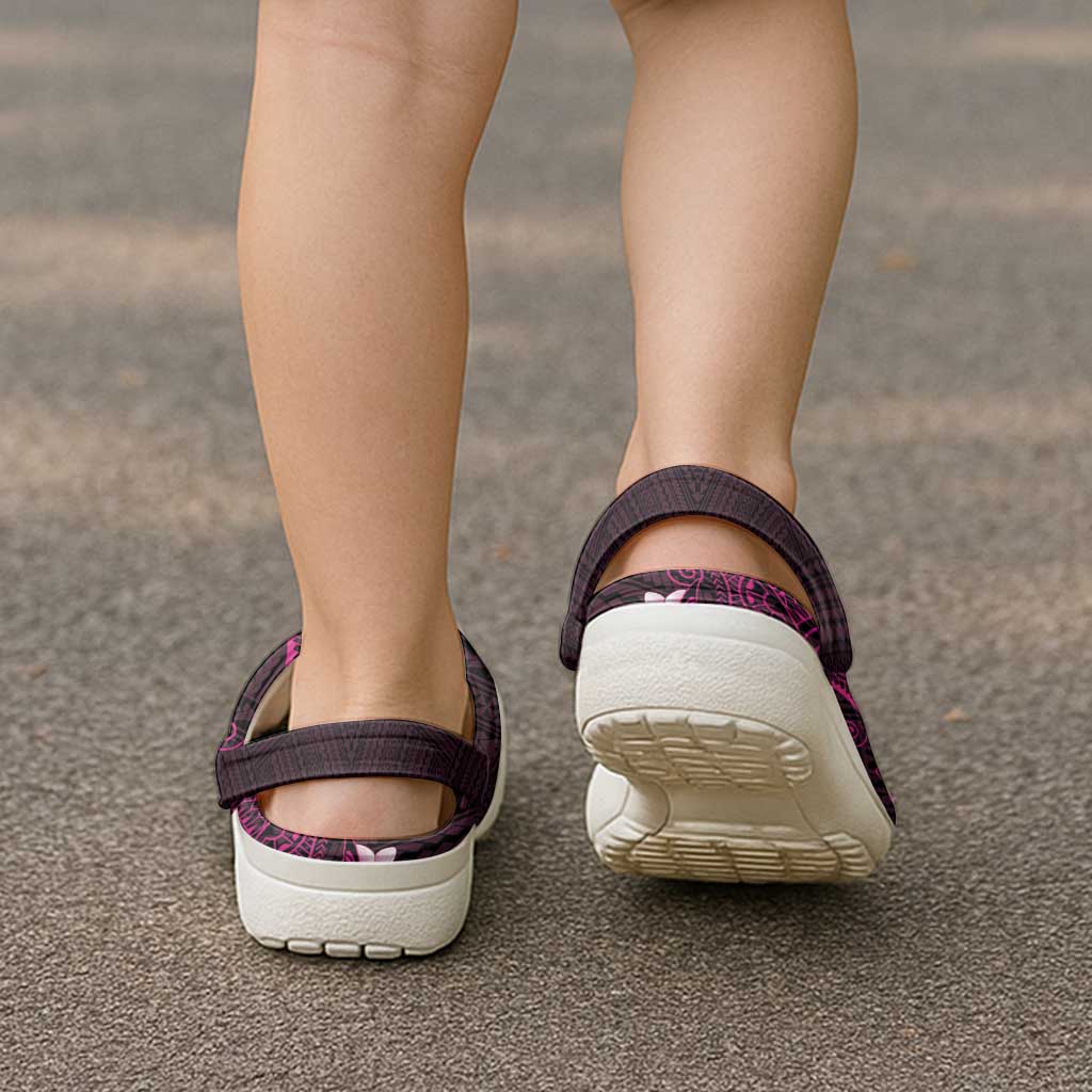 Pink Hawaii Clogs Shoes Hammerhead Shark Tattoo Curve Polynesian - Polynesian Pride