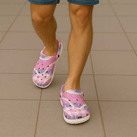 Pink Hawaii Palaka Honohono Pikake Clogs Shoes Hawaiian Orchid Lei Polynesian Pattern - Polynesian Pride