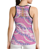 Pink Hawaii Palaka Honohono Pikake Hollow Tank Top Hawaiian Orchid Lei Polynesian Pattern - Polynesian Pride