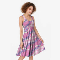 Pink Hawaii Palaka Honohono Pikake Midi Dress Hawaiian Orchid Lei Polynesian Pattern - Polynesian Pride