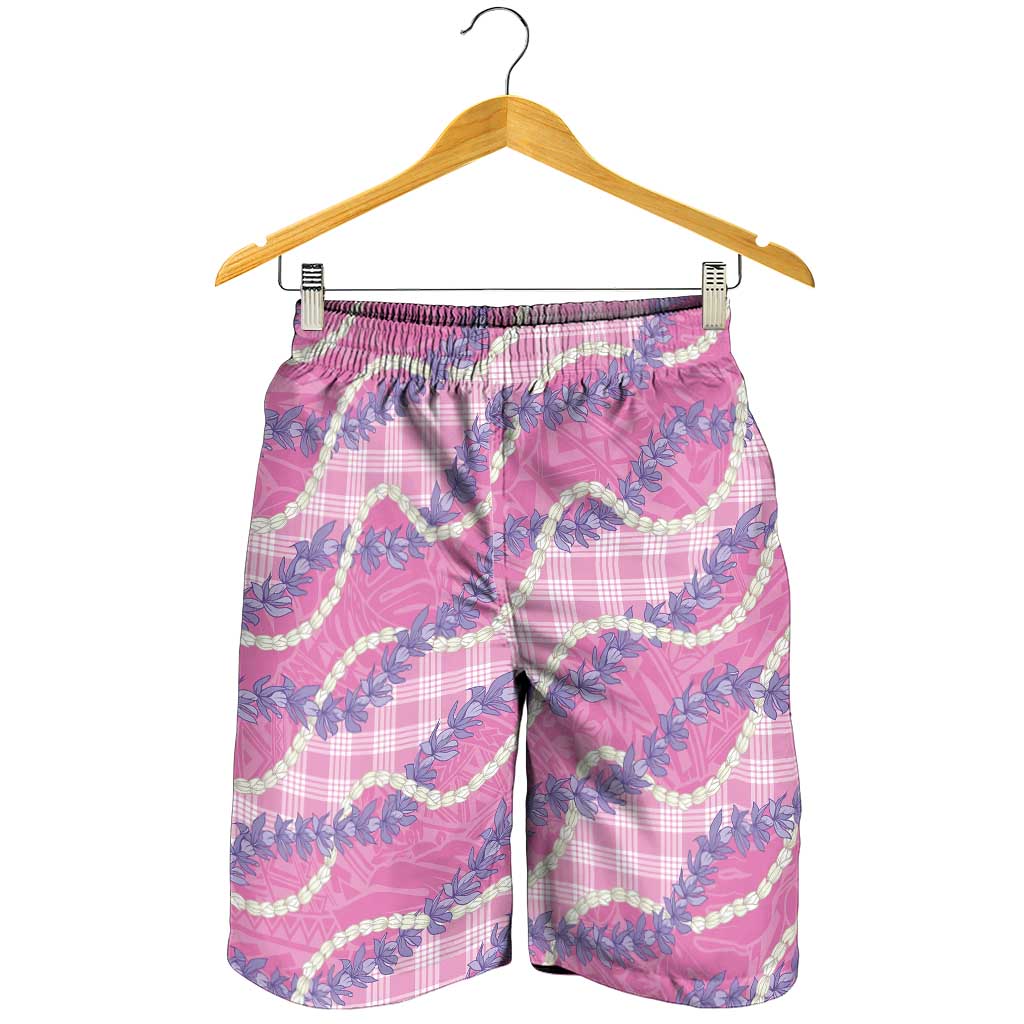 Pink Hawaii Palaka Honohono Pikake Shorts for Men Hawaiian Orchid Lei Polynesian Pattern - Polynesian Pride