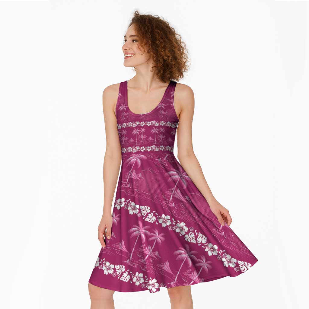 Pink Hawaii Palm Tree Hibiscus Midi Dress Fantasy Summer Vibe LT01 - Polynesian Pride