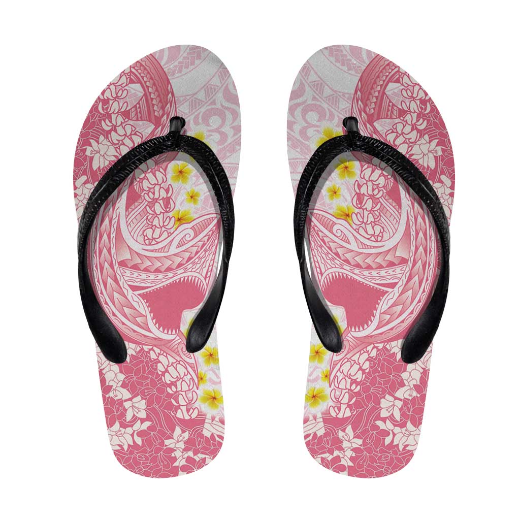 Pink Hawaii Shark Tattoo Flip Flops Puakenikeni Lei Plumeria Polynesian Pattern LT14 Pink - Polynesian Pride