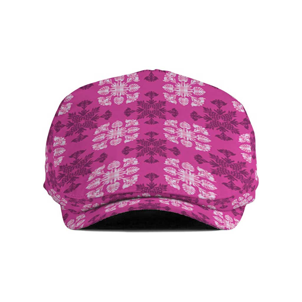 Pink Hawaiian Quilt Jeff Hat Hawaii Pineapple Monstera Palaka Motifs - Polynesian Pride