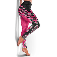 Pink Niho Taniwha Mix Poutama Leggings Unique Taniko Aotearoa - Polynesian Pride