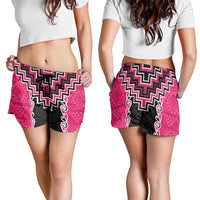Pink Niho Taniwha Mix Poutama Shorts for Women Unique Taniko Aotearoa LT01 - Polynesian Pride