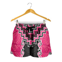 Pink Niho Taniwha Mix Poutama Shorts for Women Unique Taniko Aotearoa LT01 - Polynesian Pride