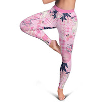 Pink Palaka Crane and Flowers Leggings Japan Heritage Spirit - Polynesian Pride