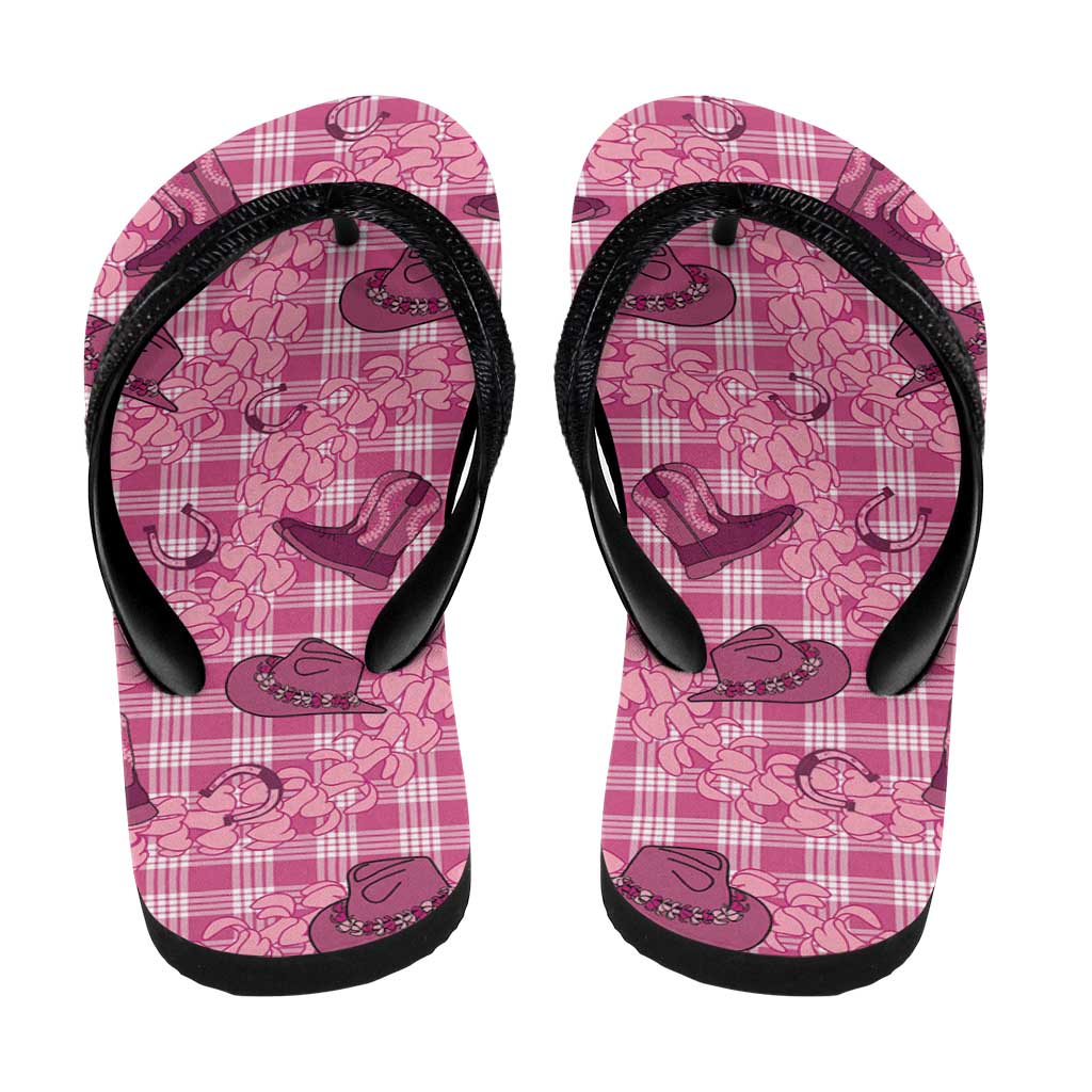 Pink Palaka Hawaii Cowboy Flip Flops Puakenikeni Lei Paniolo Papale Seamless Vibes - Polynesian Pride