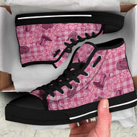 Pink Palaka Hawaii Cowboy High Top Shoes Puakenikeni Lei Paniolo Papale Seamless Vibes - Polynesian Pride