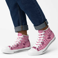 Pink Palaka Hawaii Cowboy High Top Shoes Puakenikeni Lei Paniolo Papale Seamless Vibes - Polynesian Pride