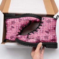 Pink Palaka Hawaii Cowboy Leather Boots Puakenikeni Lei Paniolo Papale Seamless Vibes - Polynesian Pride