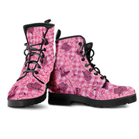 Pink Palaka Hawaii Cowboy Leather Boots Puakenikeni Lei Paniolo Papale Seamless Vibes - Polynesian Pride