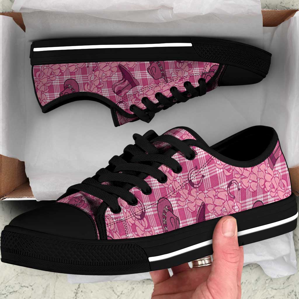 Pink Palaka Hawaii Cowboy Low Top Shoes Puakenikeni Lei Paniolo Papale Seamless Vibes - Polynesian Pride
