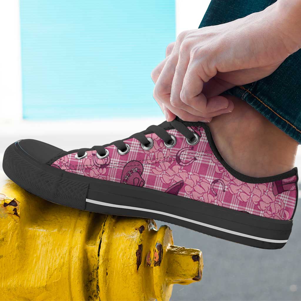 Pink Palaka Hawaii Cowboy Low Top Shoes Puakenikeni Lei Paniolo Papale Seamless Vibes - Polynesian Pride