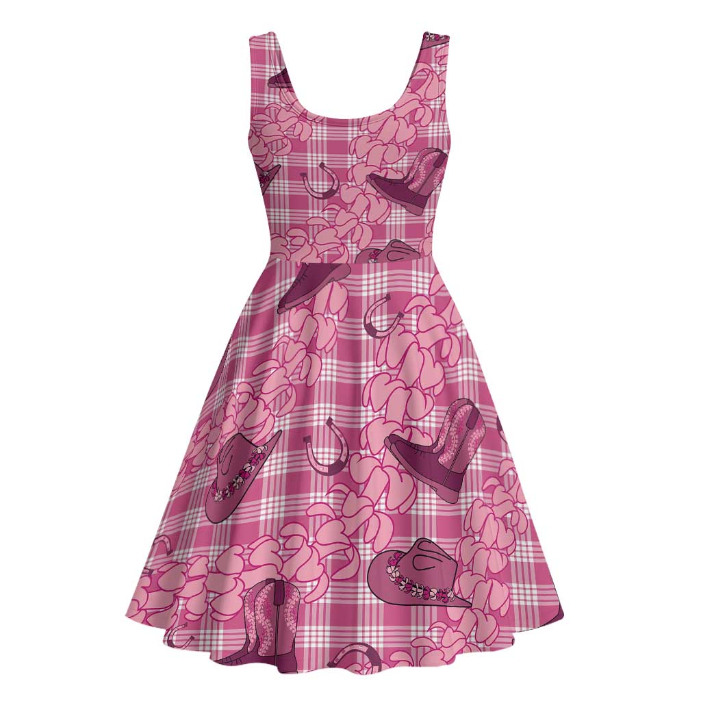 Pink Palaka Hawaii Cowboy Midi Dress Puakenikeni Lei Paniolo Papale Seamless Vibes - Polynesian Pride