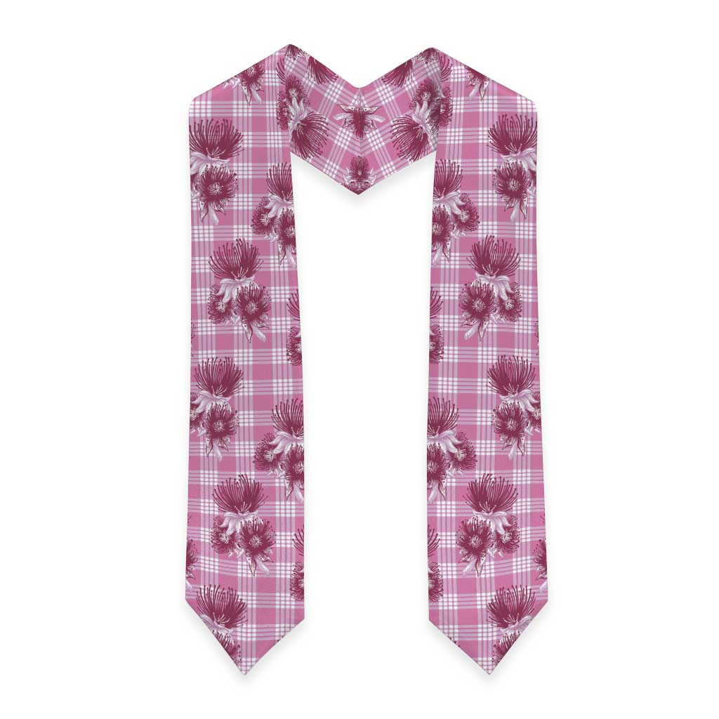 Pink Palaka Hawaii Graduation Stole Hawaiian Lehua Blossoms