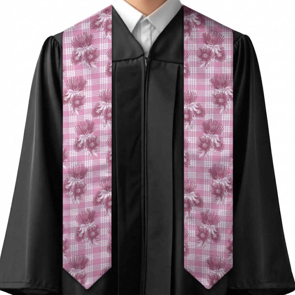 Pink Palaka Hawaii Graduation Stole Hawaiian Lehua Blossoms