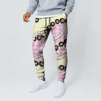 Pink Palaka Hawaii Jogger Pants Kukui Nut Pikake Lei Hawaiian Tapa Pattern - Polynesian Pride