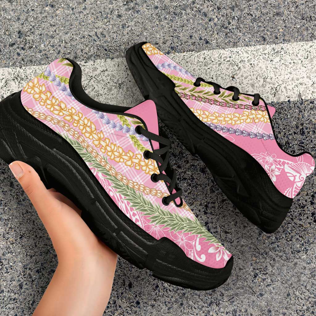 Pink Palaka Hawaii Leis Chunky Sneakers Hawaiian-plaid Elegant Tropical Vibes LT14 - Polynesian Pride