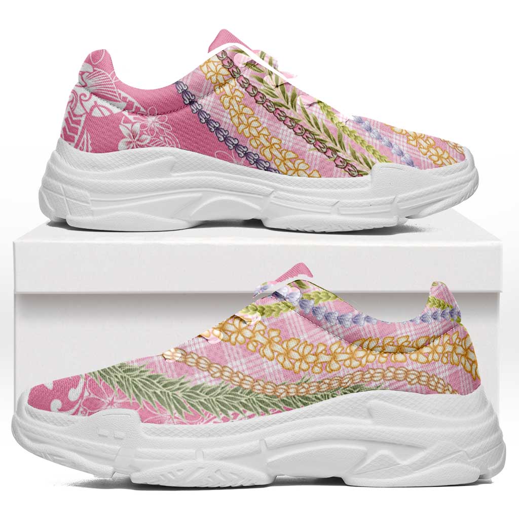 Pink Palaka Hawaii Leis Chunky Sneakers Hawaiian-plaid Elegant Tropical Vibes LT14 Pink - Polynesian Pride