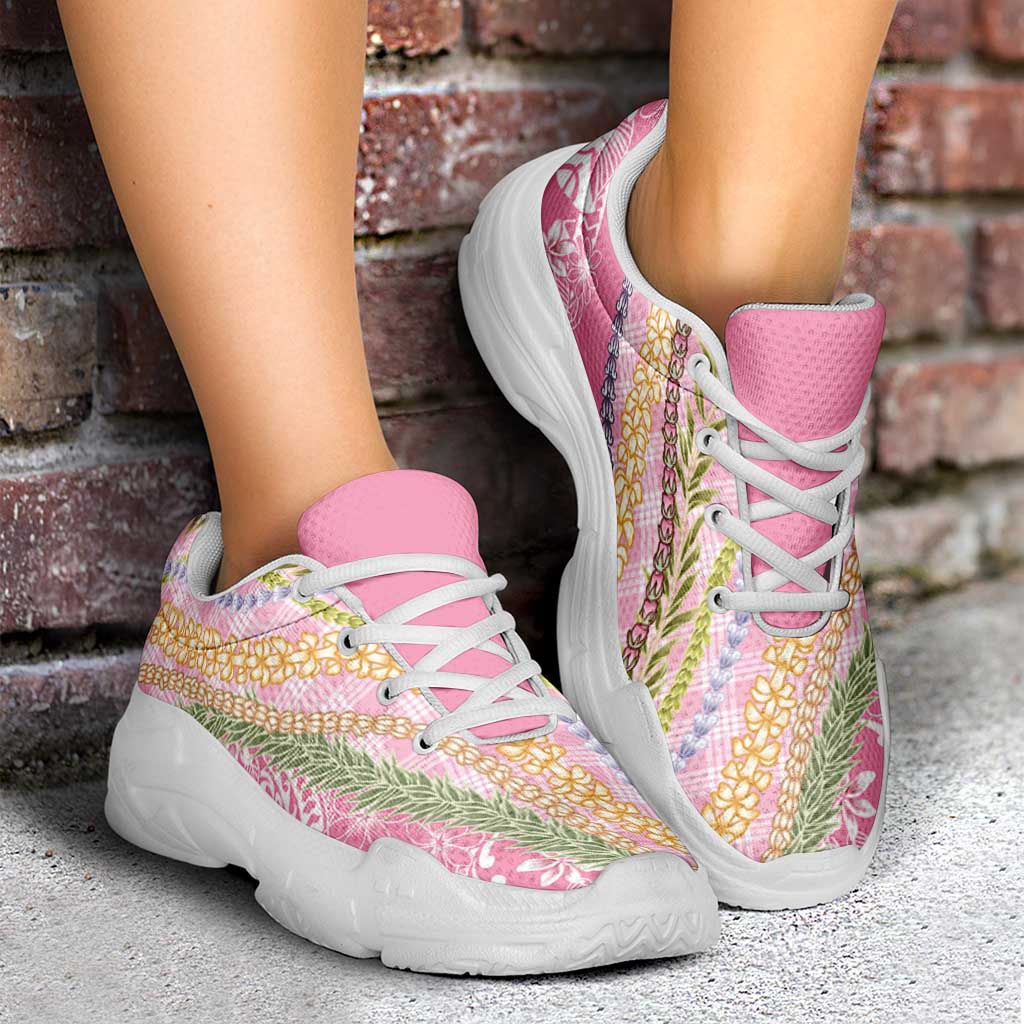 Pink Palaka Hawaii Leis Chunky Sneakers Hawaiian-plaid Elegant Tropical Vibes LT14 - Polynesian Pride