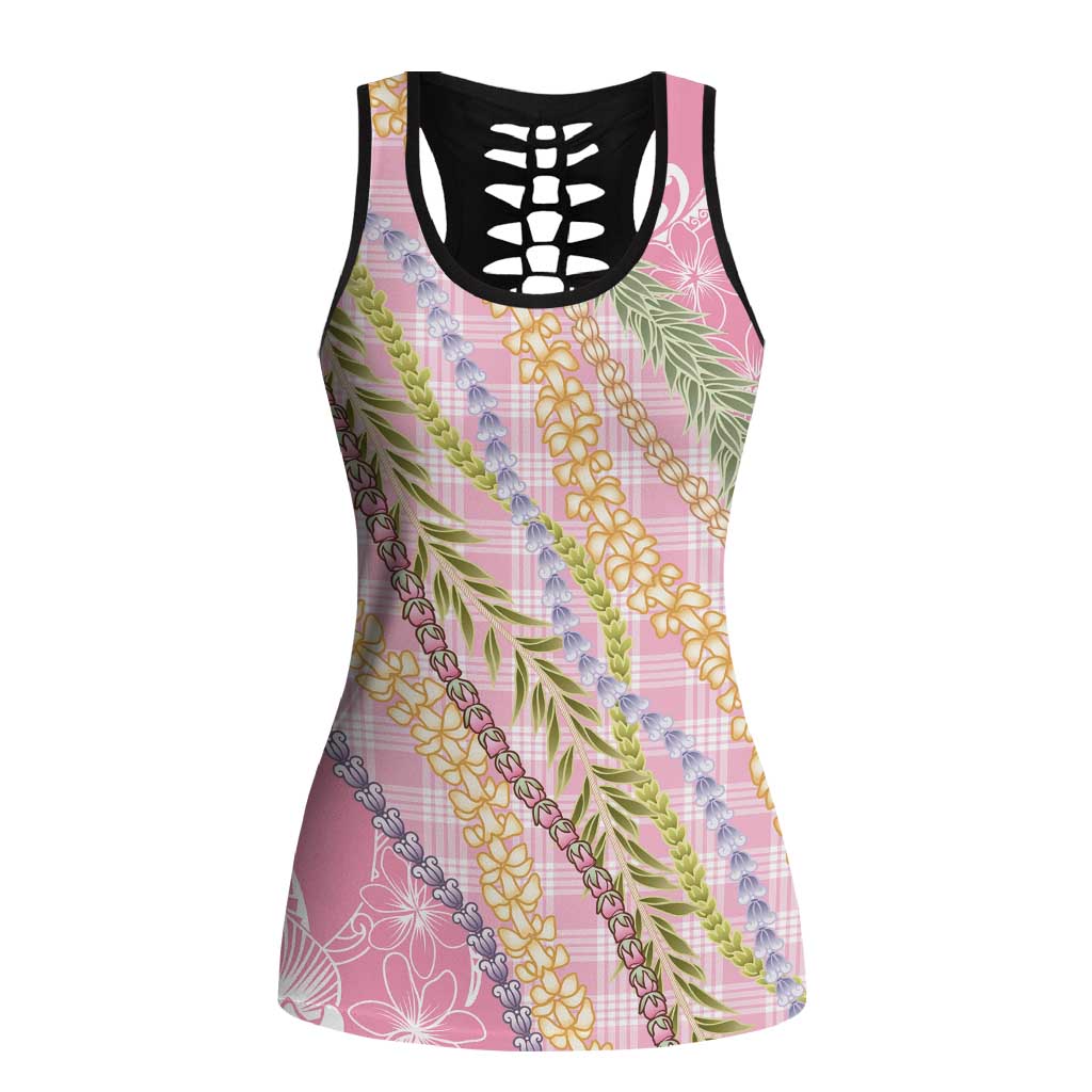 Pink Palaka Hawaii Leis Hollow Tank Top Hawaiian-plaid Elegant Tropical Vibes - Polynesian Pride