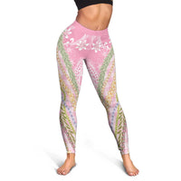 Pink Palaka Hawaii Leis Leggings Hawaiian-plaid Elegant Tropical Vibes LT14 - Polynesian Pride